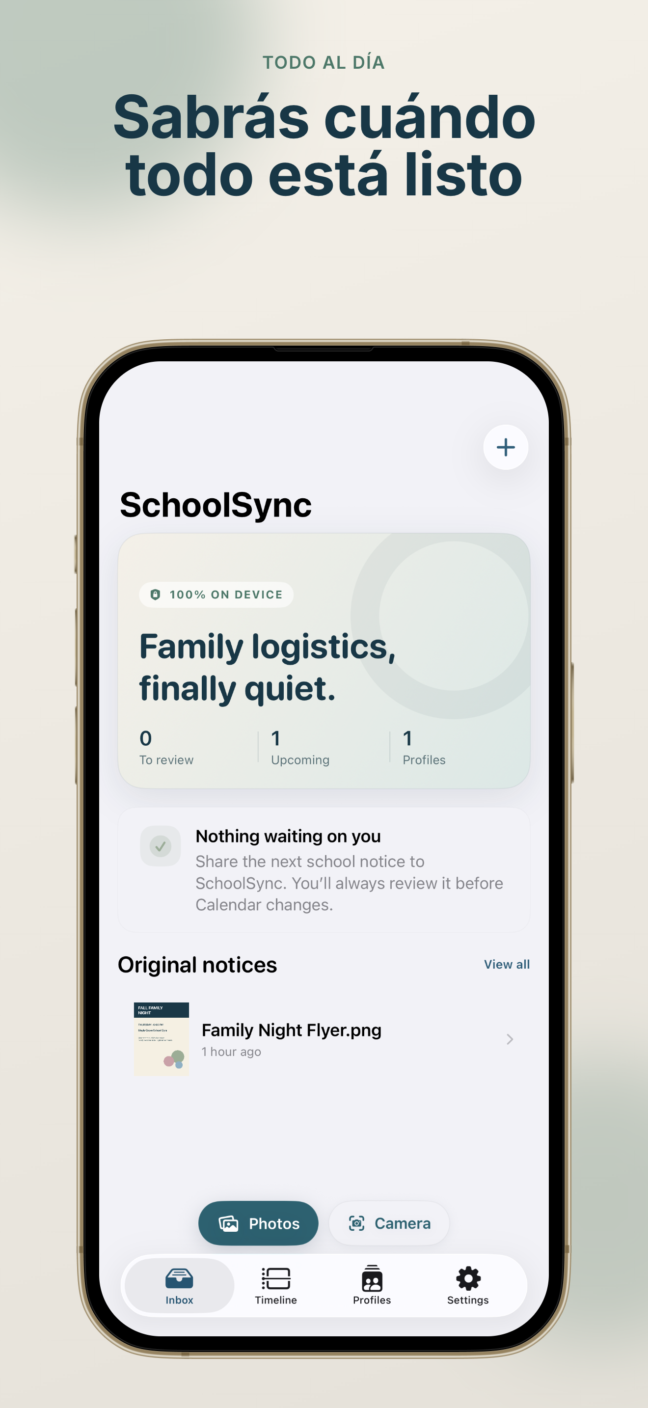 Tarjeta de revisión de evento de SchoolSync: Notice to Calendar antes de añadir al Calendario
