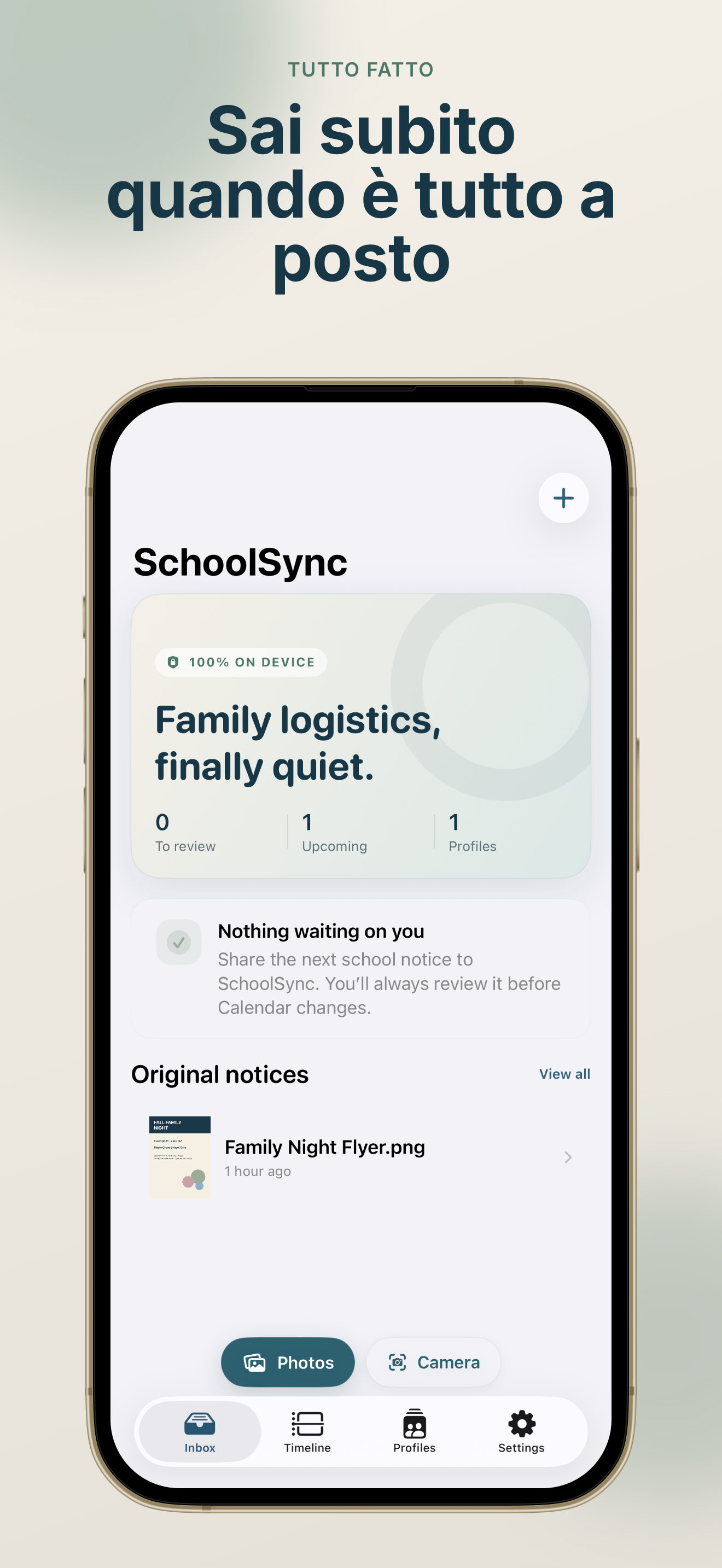 Scheda revisione evento di SchoolSync: Notice to Calendar prima di aggiungere al Calendario