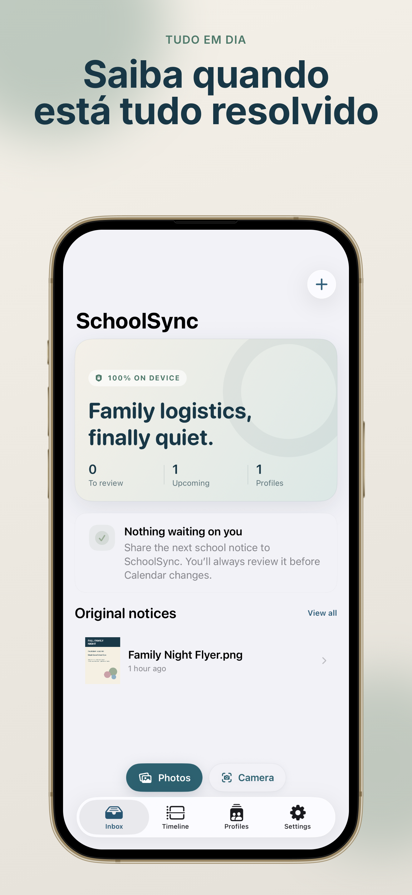 Cartão de revisão de evento do SchoolSync: Notice to Calendar antes de adicionar ao Calendário